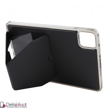 Dirbtinės odos nugarėlė su sulankstomu magnetiniu laikikliu - juodas (Xiaomi Pad 7/Pad 7 Pro/Pad 8/Pad 8 Pro)